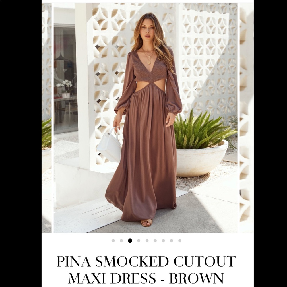 ISO! VICI Pina Smocked Cutout Maxi dress in brown